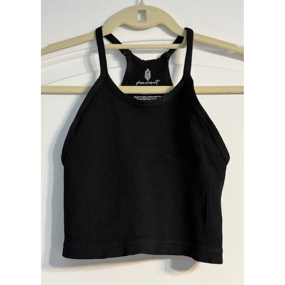 FP Movement Tank Top Athleisure Women XS/S Black Happiness Runs Ribbed Crop Tank